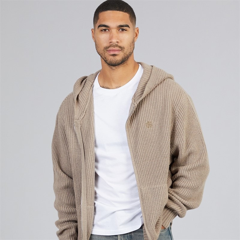 Avant Garde Mens Moore Knitted Zip Hoodie Mink