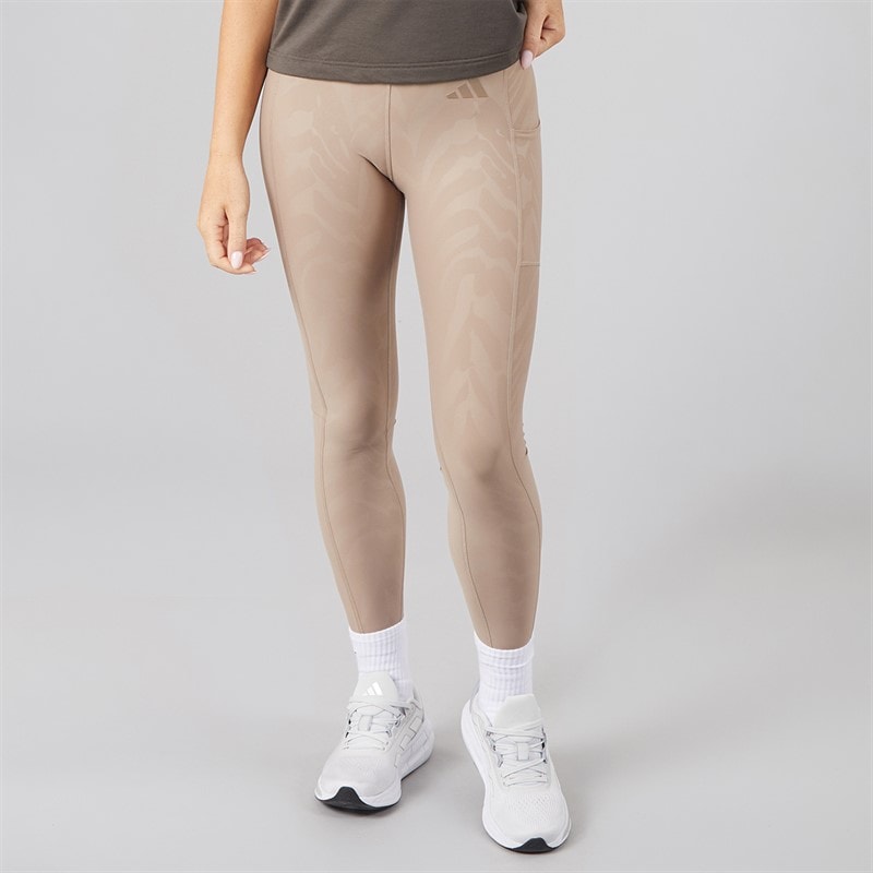 adidas Womens Optime All Over Print High Waisted Full Length Tight Leggings Chalky Brown