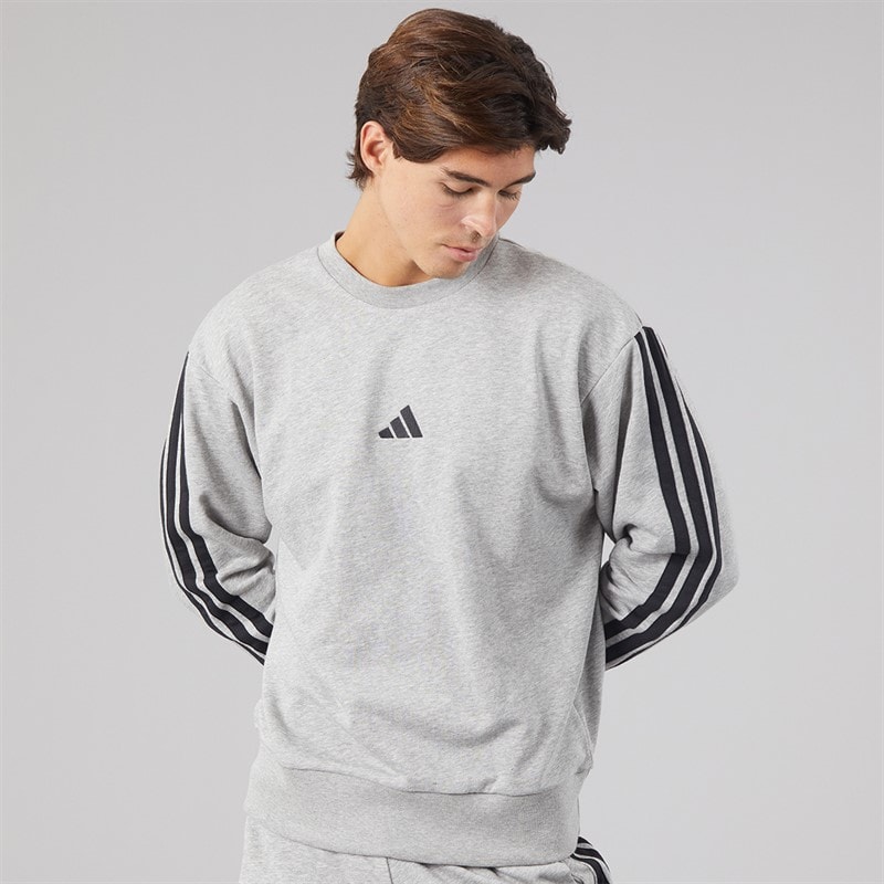 adidas Mens Essentials 3-Stripes Sweatshirt Medium Grey Heather/Black