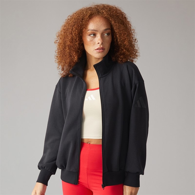 adidas Womens Soft Lux Loose Full Zip Sweatshirt Black