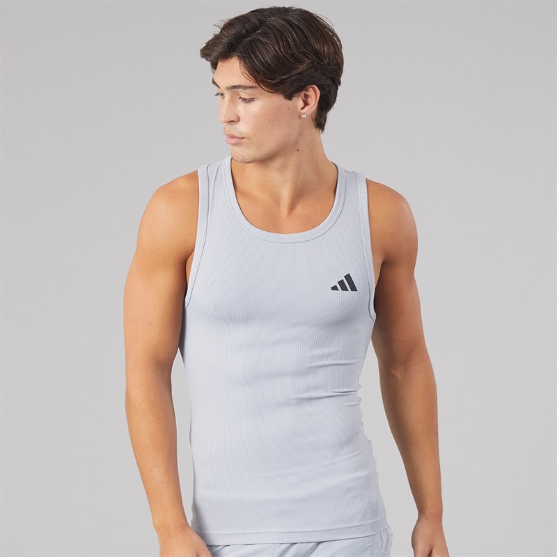 adidas Mens Primelift Essentials Workout Rib Tank Top Halo Silver