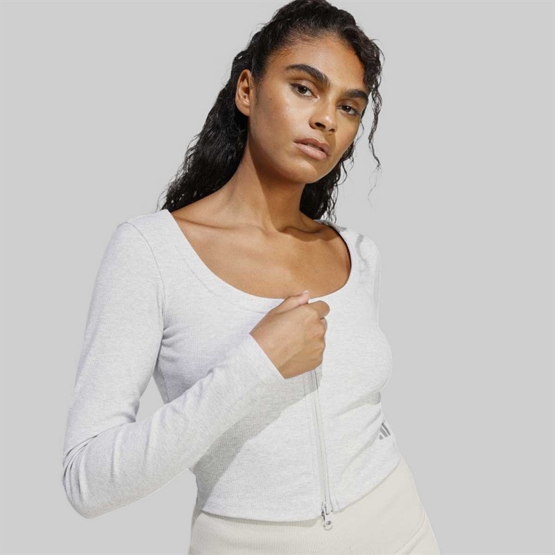 adidas Womens Seasonal Essentials Rib Zip Cardigan Light Grey Heather