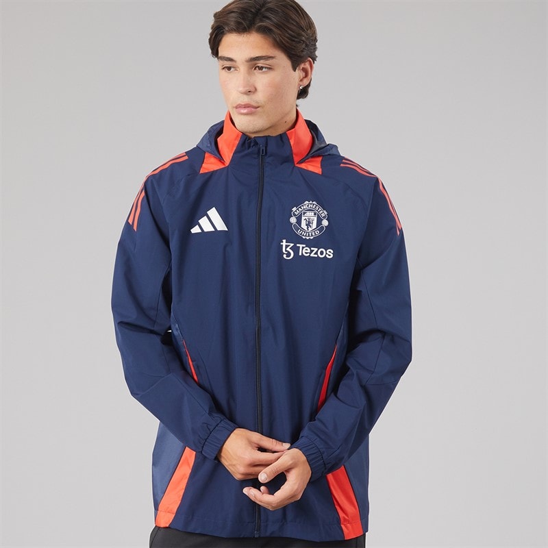adidas Mens MUFC Manchester United Tiro 24 All Weather Jacket Night Indigo/Bright Red