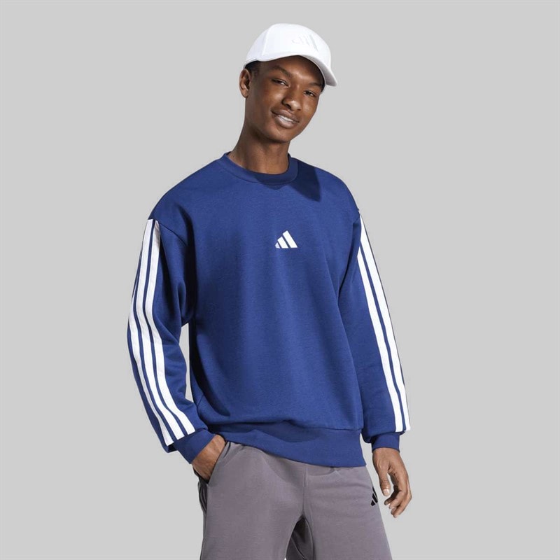 adidas Mens Essentials 3 Stripes Sweatshirt Dark Blue/White