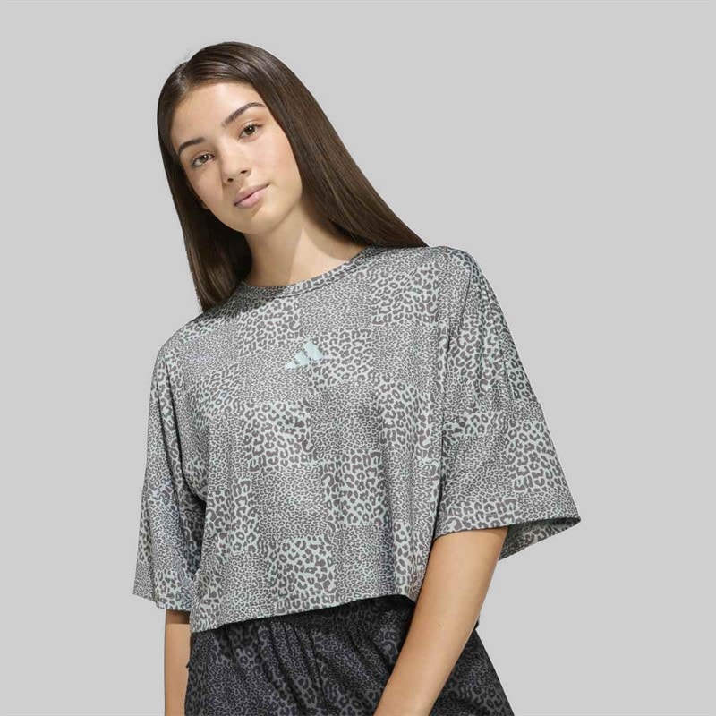adidas Junior Girls Sport Icons Printed T-Shirt Wonder Sage/Charcoal/Tactile Green