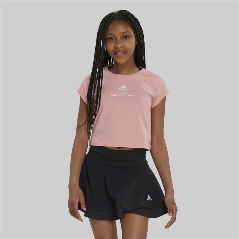 adidas Junior Girls Street Jam Short T-Shirt Semi Pink Spark/White