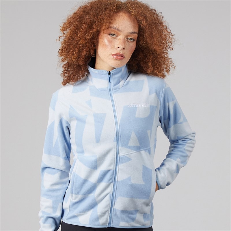 adidas Womens Terrex Multi Printed Full Zip Fleece Jacket Glow Blue/Crystal Sky