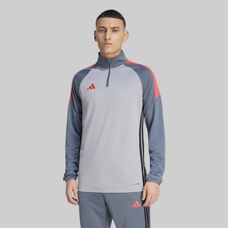 adidas Mens Tiro Essentials 1/4 Zip Training Top Light Onix/Onix/Semi Luminous Red