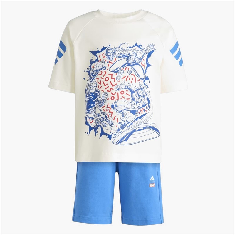 adidas Kids x Marvel Avengers T-Shirt And Shorts Set Off White/Ray Blue