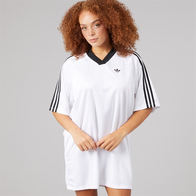 adidas Originals Womens Adicolor Football Jacquard Oversized T-Shirt Dress White/Black