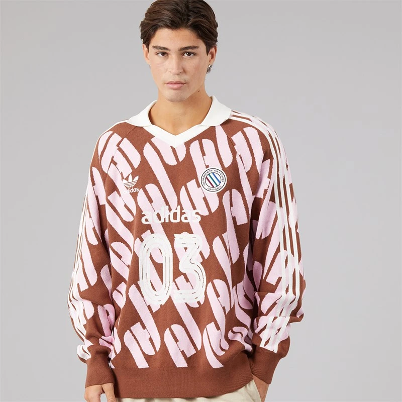 adidas Originals Mens Adicolor Blokecore Long Sleeve Polo Shirt Preloved Brown/True Pink