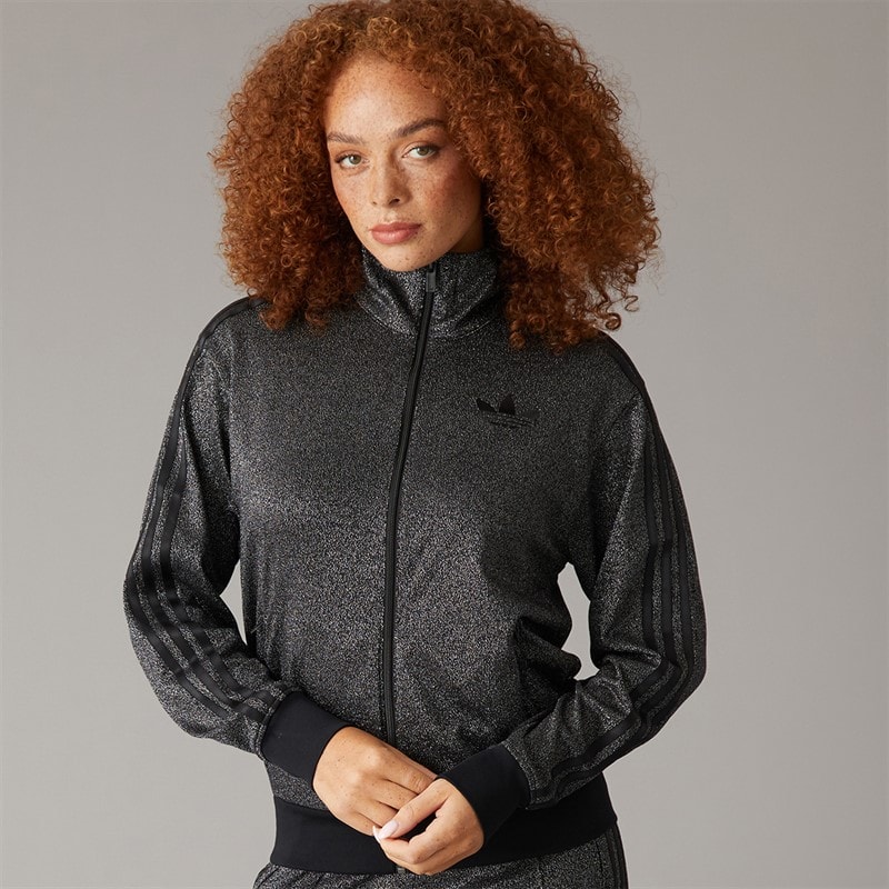 adidas Originals Womens Lurex Firebird Loose Fit Full Zip Track Jacket Black/Silver Metallic