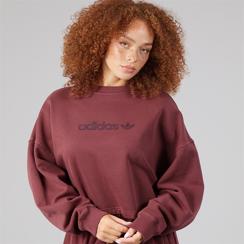 adidas Originals Womens Essentials Linear Logo Cropped Sweatshirt Maroon