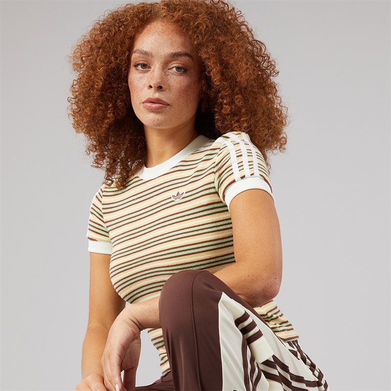 adidas Originals Womens Summer Glow Slim Striped T-Shirt Easy Yellow