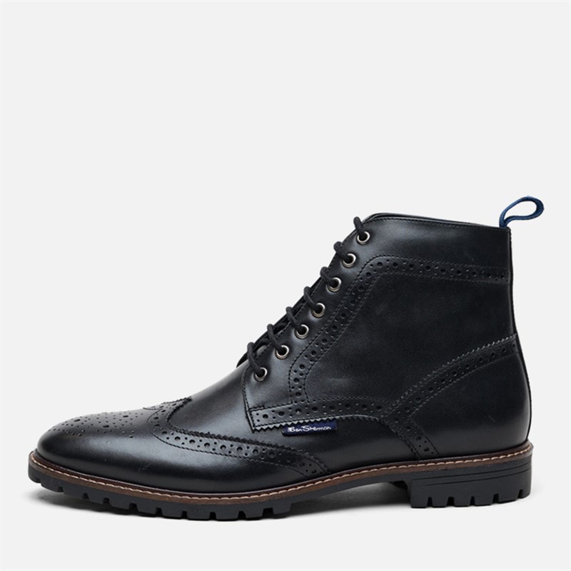 Ben Sherman Mens Duke Leather Brogue Boots Black