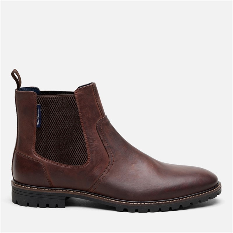 Ben Sherman Mens Baron Leather Chelsea Boots Waxy Brown