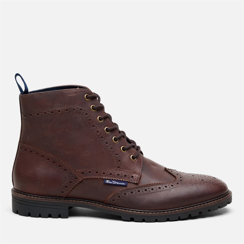 Ben Sherman Mens Duke Leather Brogue Boots Waxy Brown