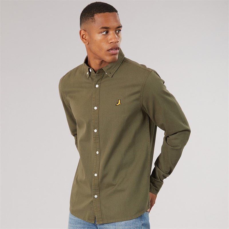 Brave Soul Mens Gray Long Sleeve Shirt Khaki/Jet Black