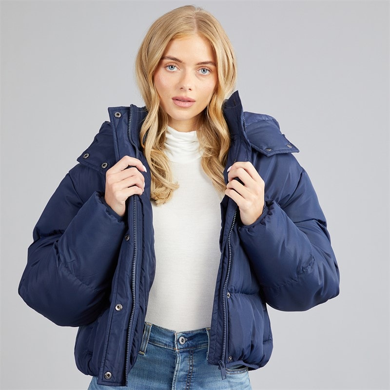 Brave Soul Womens Bunny Short Puffer Jacket Dark Navy