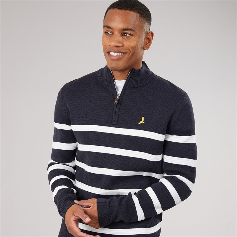 Brave Soul Mens Tarnen 1/4 Zip Jumper Midnight Navy/Ecru