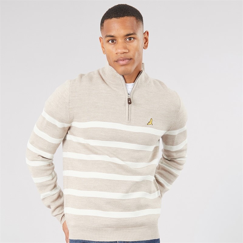 Brave Soul Mens Tarnen 1/4 Zip Jumper Taupe/Ecru