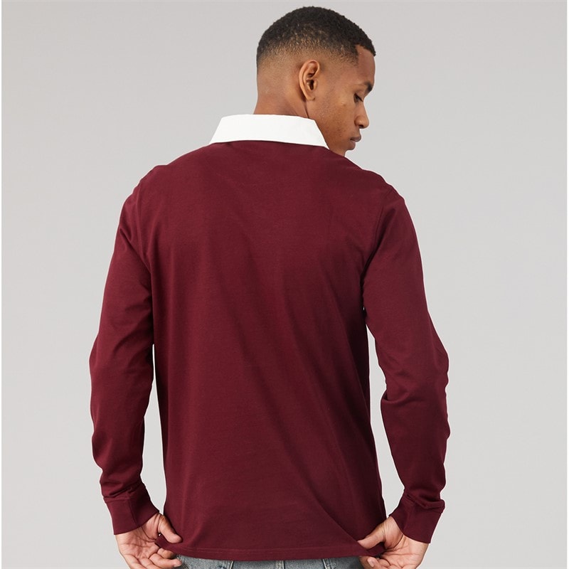 Brave Soul Mens Zeman Rugby Shirt Light Burgundy/Optic White