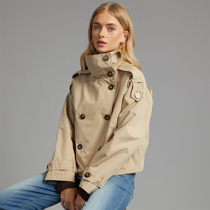 Brave Soul Womens Joely Short Trench Coat Camel