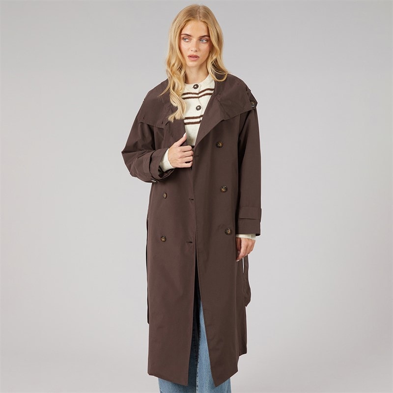 Brave Soul Womens Joely Maxi Trench Coat Chocolate