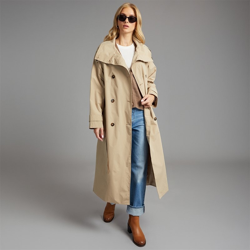 Brave Soul Womens Joely Maxi Trench Coat Camel
