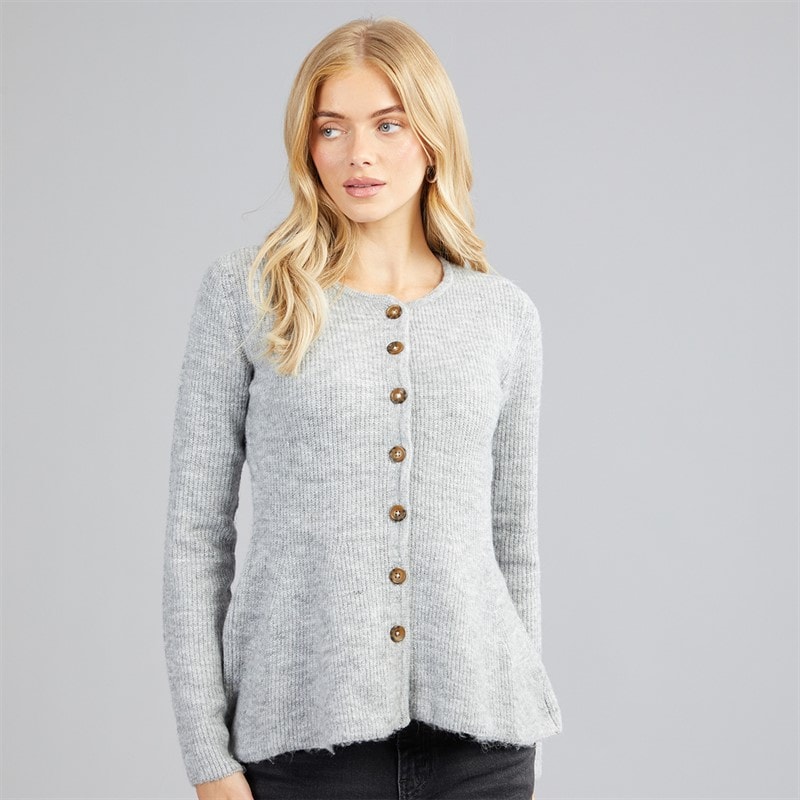 Brave Soul Womens Penny Peplum Cardigan Light Grey Melange