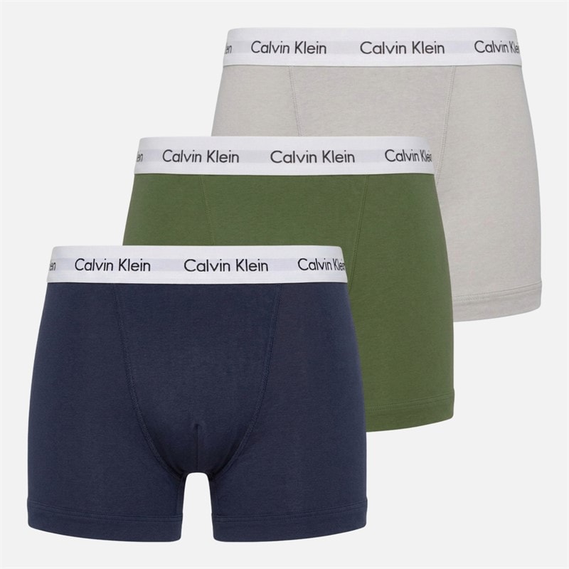 Calvin Klein Mens Three Pack Trunks Blue Nights W White Wb/Ashes Of Ro