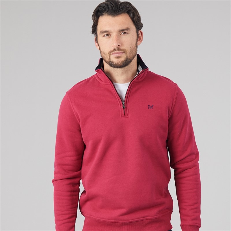 Crew Clothing Mens Half Zip Sweatshirt Red Bud