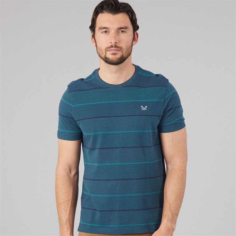 Crew Clothing Mens Oxford Stripe T-Shirt Atlantic Deep Heritage Navy