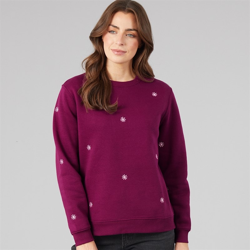 Crew Clothing Womens Embroidered Crew Neck Sweatshirt Magenta Purple