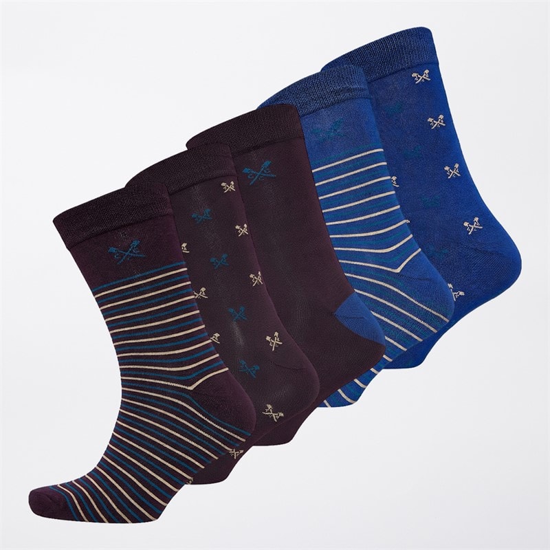 Crew Clothing Mens Five Pack Crossed Oars Socks With Gift Box Mageta Purple/Dark Ultramarine