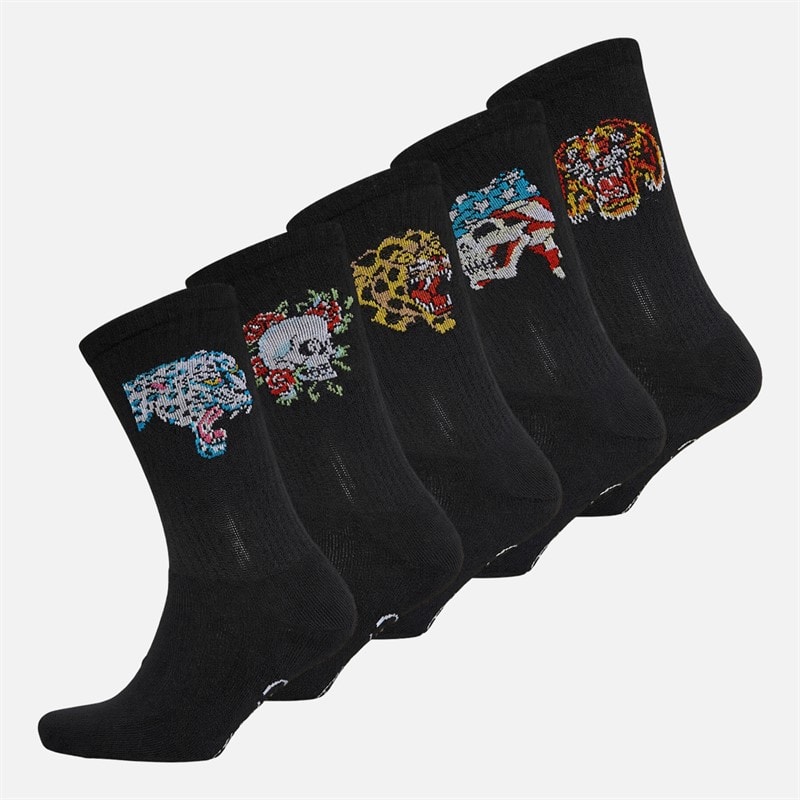 Ed Hardy Mens Bonsall Five Pack Crew Socks Black