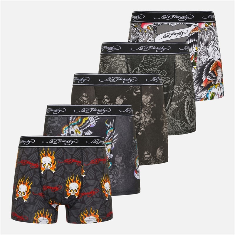 Ed Hardy Mens Thoresby Five Pack Boxers Assorted