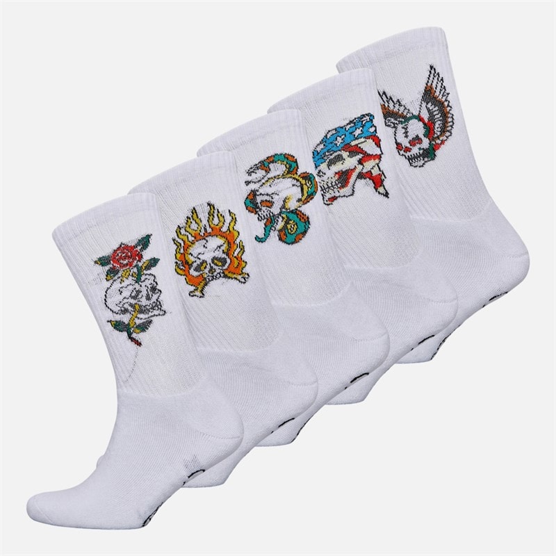 Ed Hardy Mens Galado Five Pack Crew Socks White