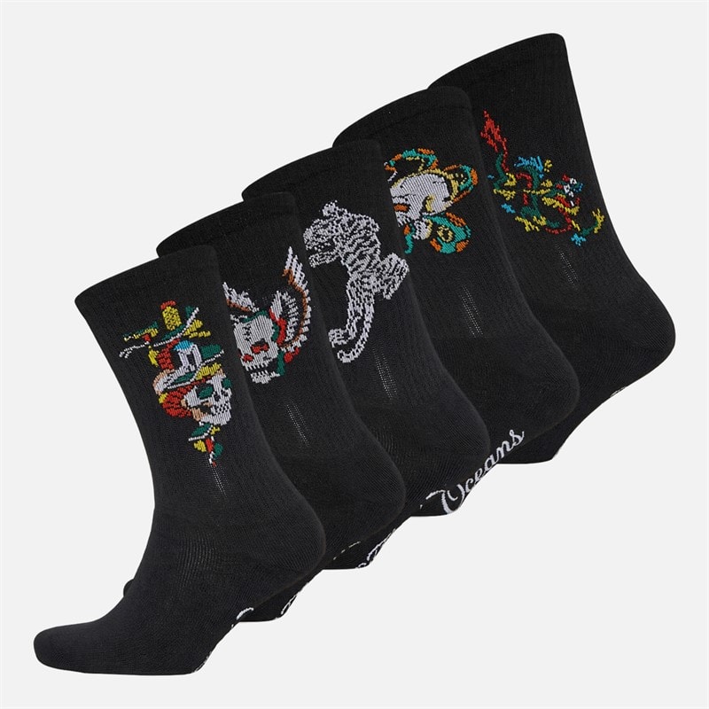 Ed Hardy Mens Carsdale Five Pack Crew Socks Black