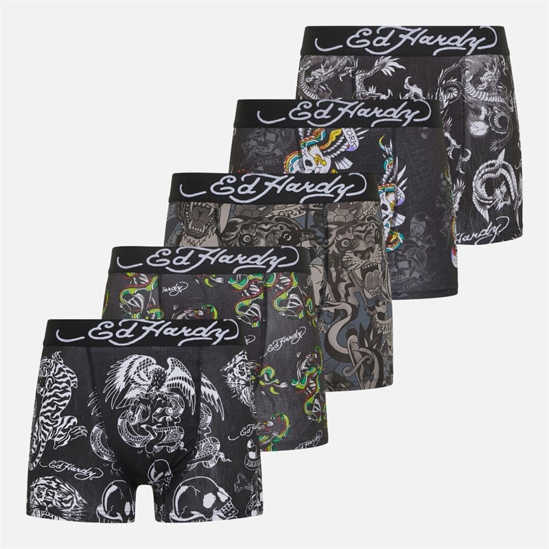 Ed Hardy Mens Reardon Five Pack Boxers Assorted