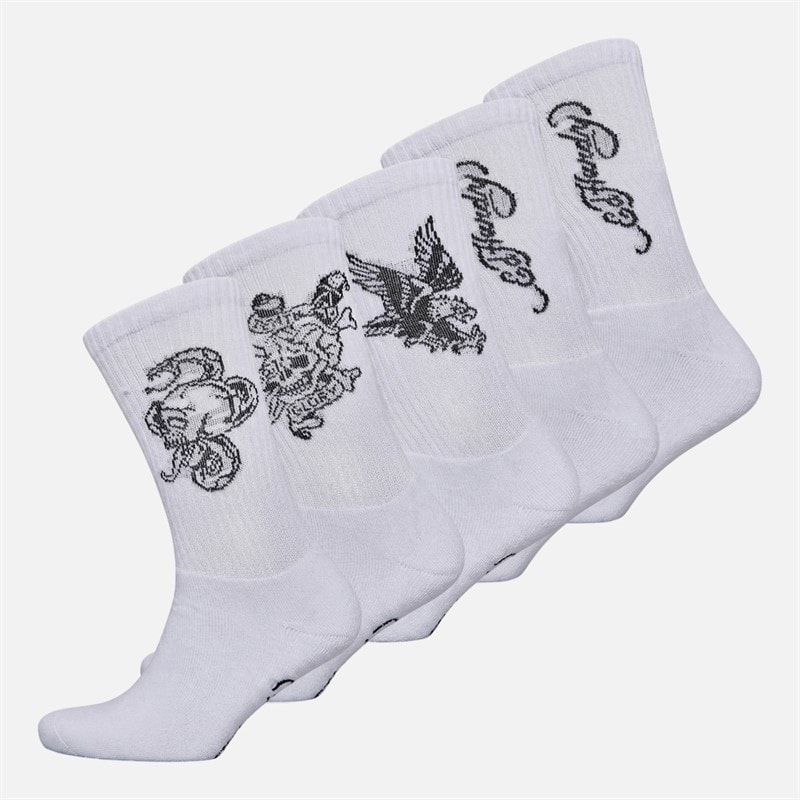 Ed Hardy Mens Amwell Five Pack Crew Socks White