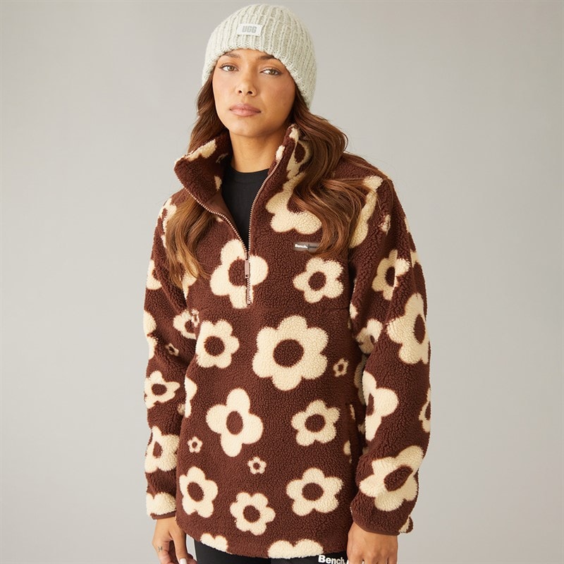 Bench Womens Dessa 1/4 Zip Fleece Chocolate/Chalk