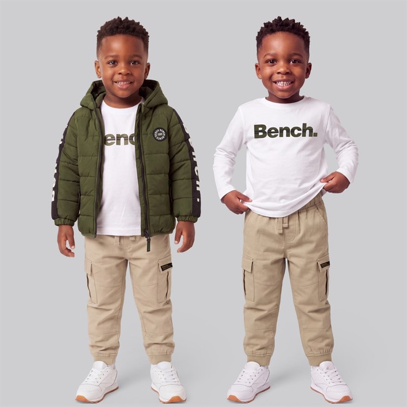 Bench Boys Padded Jacket Long Sleeve T-Shirt And Cargo Joggers Green