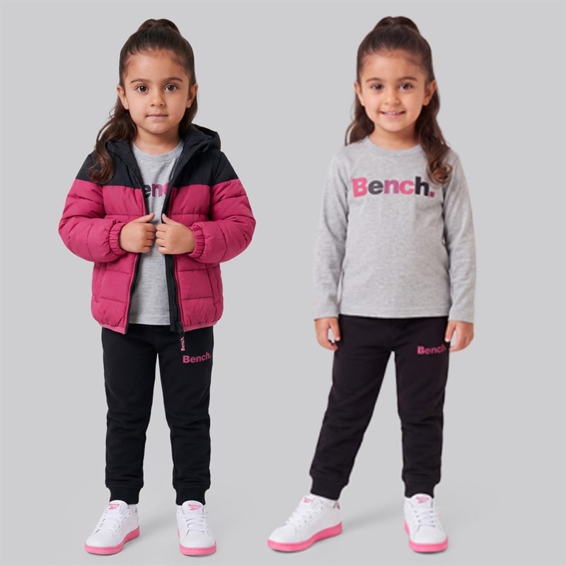 Bench Girls Padded Jacket Long Sleeve T-Shirt And Joggers Pink