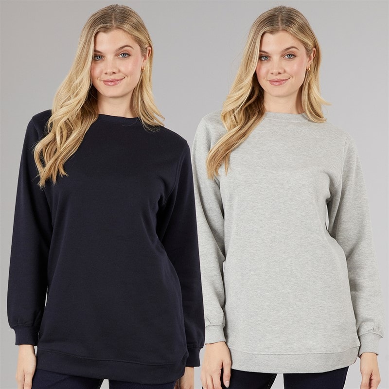 Board Angels Womens Two Pack Longline Sweatshirts Navy/Grey Marl