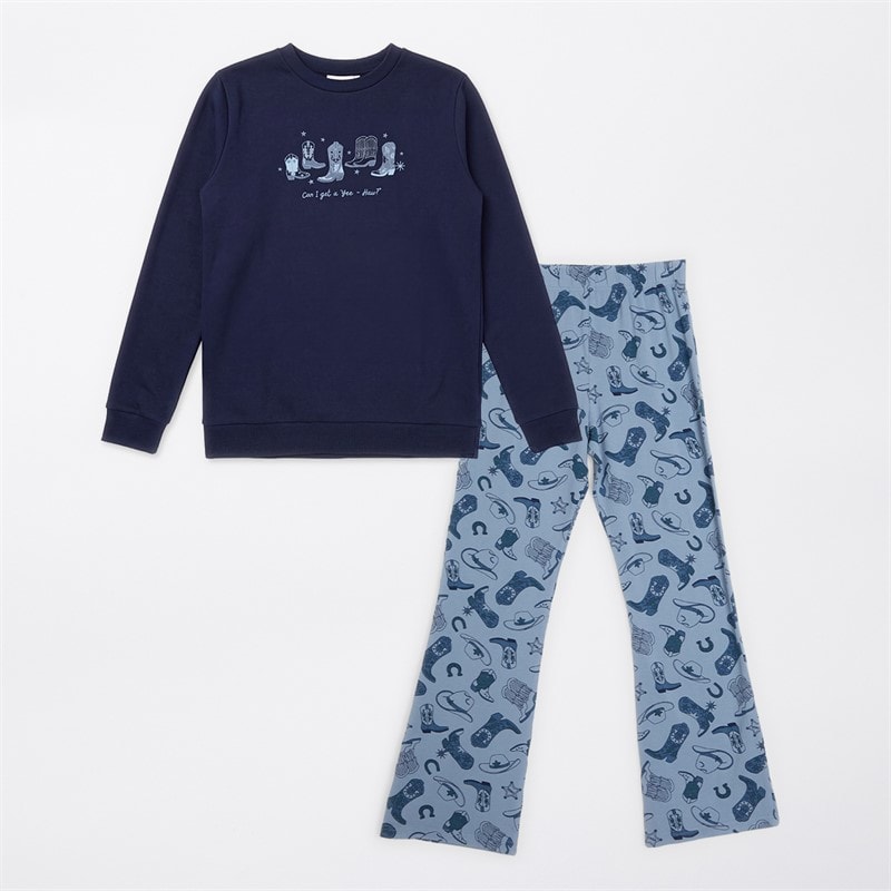 Board Angels Girls Cowgirl Sweatshirt And Flared Leggings Set Blue