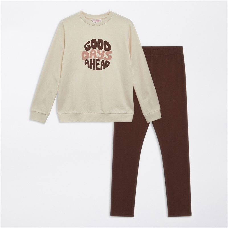 Board Angels Girls Good Days Sweatshirt and Leggings Set Beige/Brown