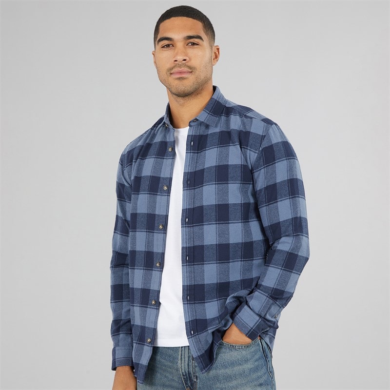JACK & JONES Mens Joshua Fall Buffalo Long Sleeve Check Shirt Vintage Indigo