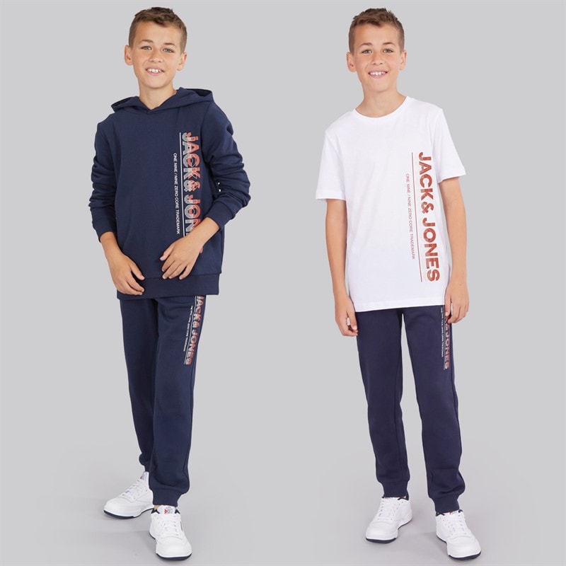 JACK & JONES Boys Structure Three Pack Hoodie T-Shirt And Joggers Co-Ord Set Navy Blazer
