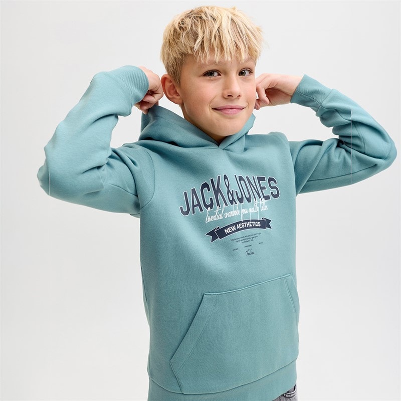 JACK & JONES Boys Logo Hoodie Mineral Blue